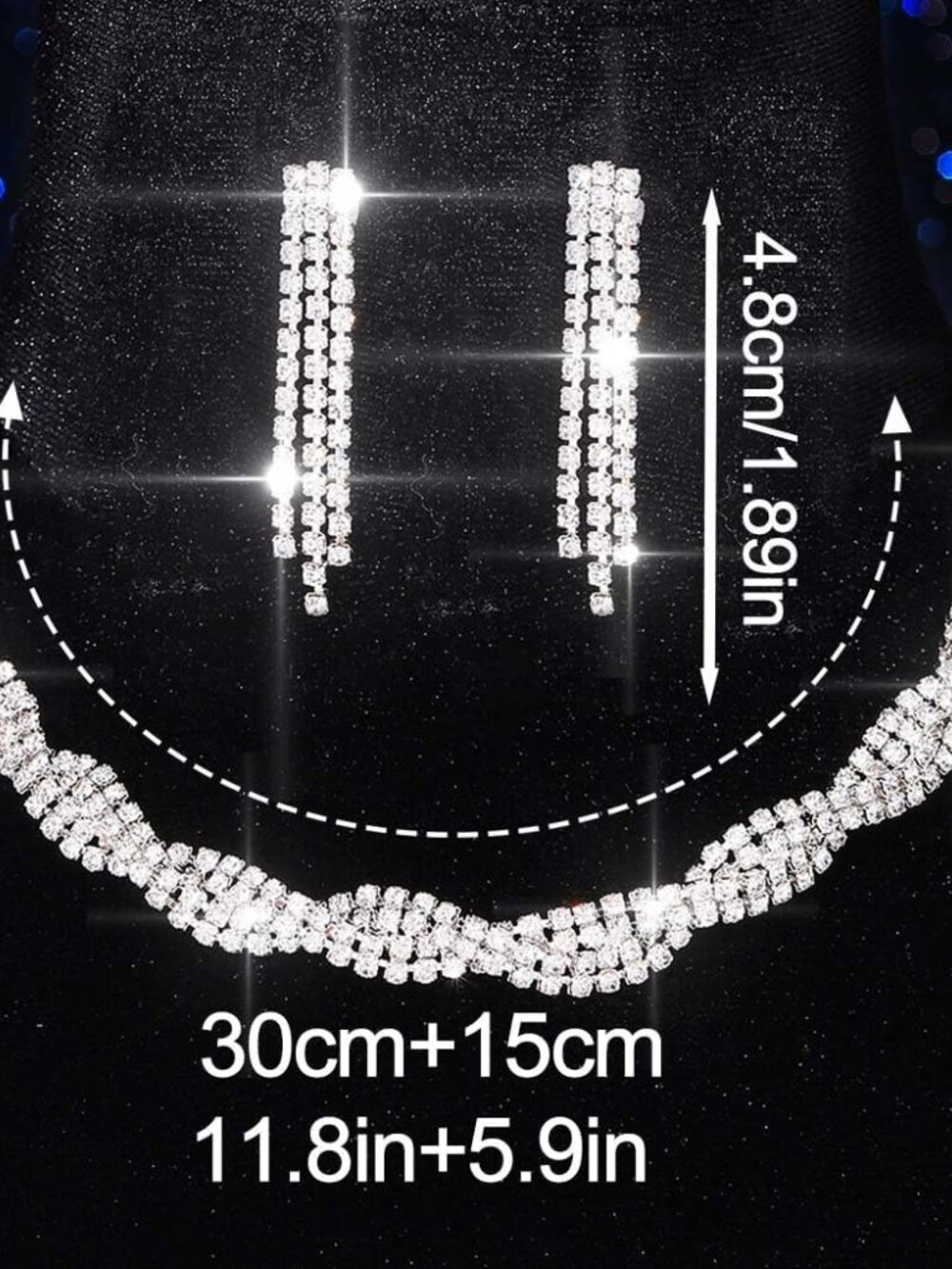 Bridal Wedding Jewelry Sets Rhinestones Choker Necklace Earrings Set Prom Formal - Picture 6 of 7